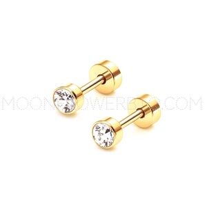 18K Gold CZ Flat Back Stud Earrings | Stainless Steel Minimalist Hypoallergenic